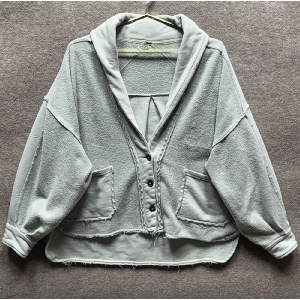 Free People Women Small Jordan Reveese Fleece Shacket Oversized Slouch Green EUC